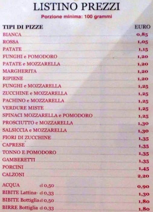Menu di Pizza Rustica 