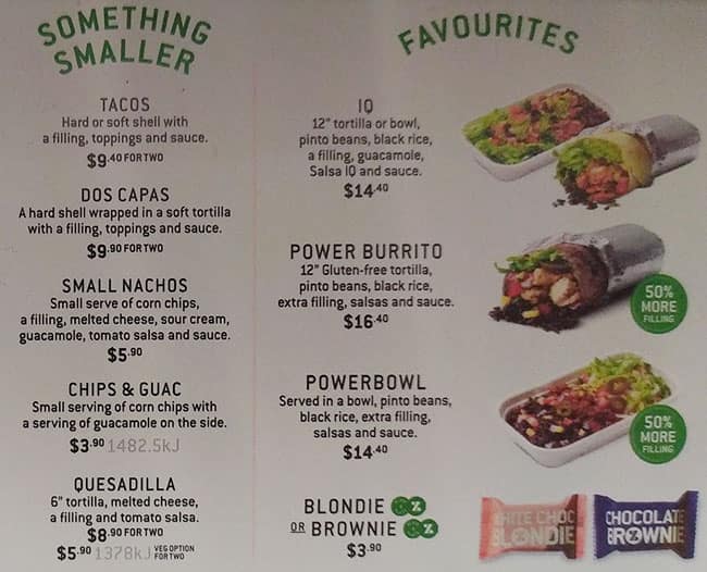 Zambrero Nundah menu