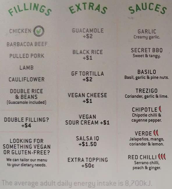 Zambrero Nundah menu