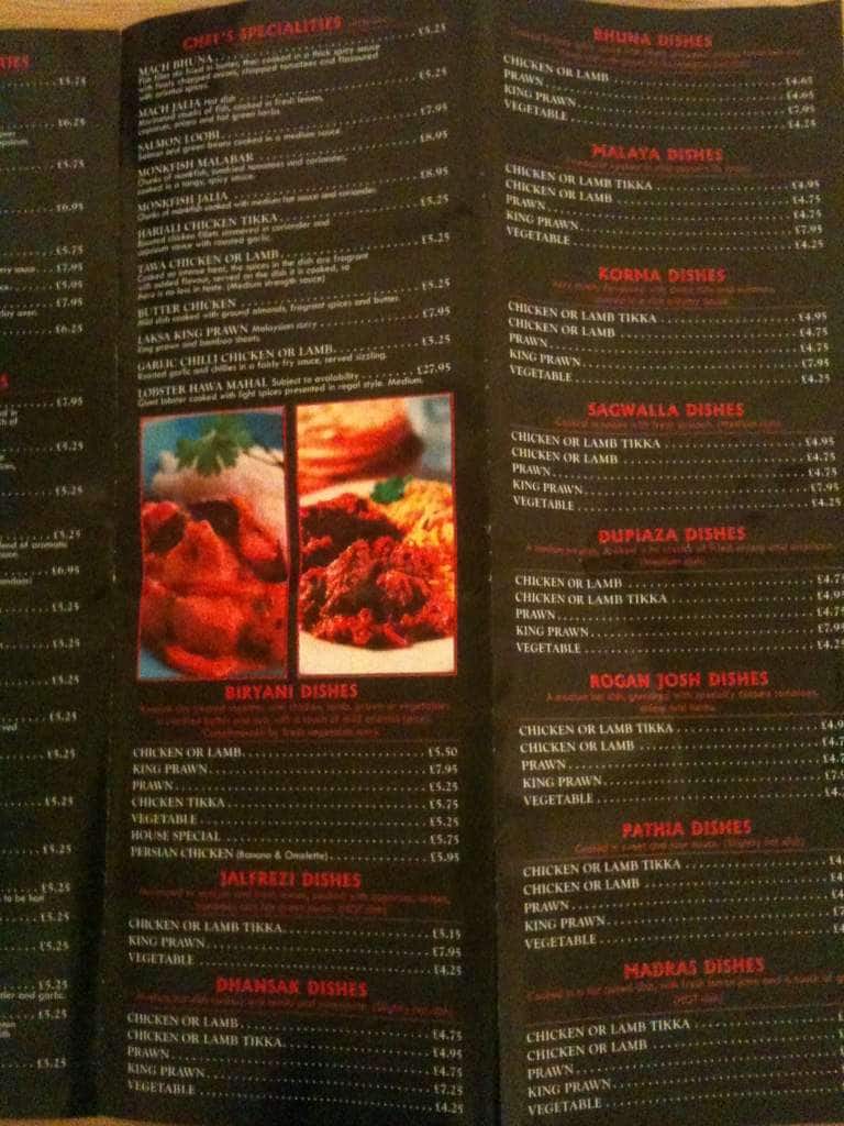Menu at Ruhi Balti restaurant, Birkenhead