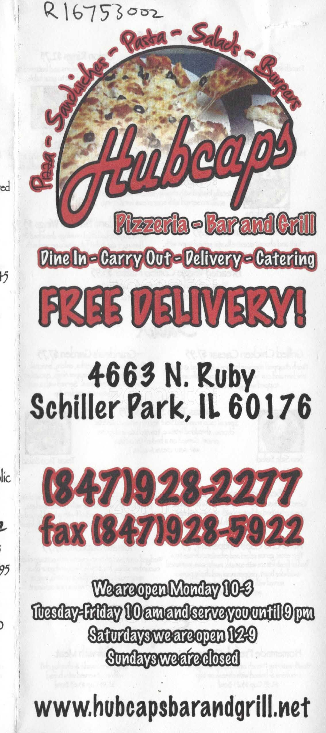 Hubcaps Pizzeria Bar and Grill Menu Urbanspoon/Zomato