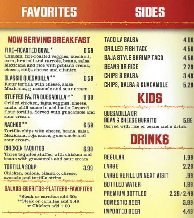 Menu at La Salsa restaurant, San Bruno