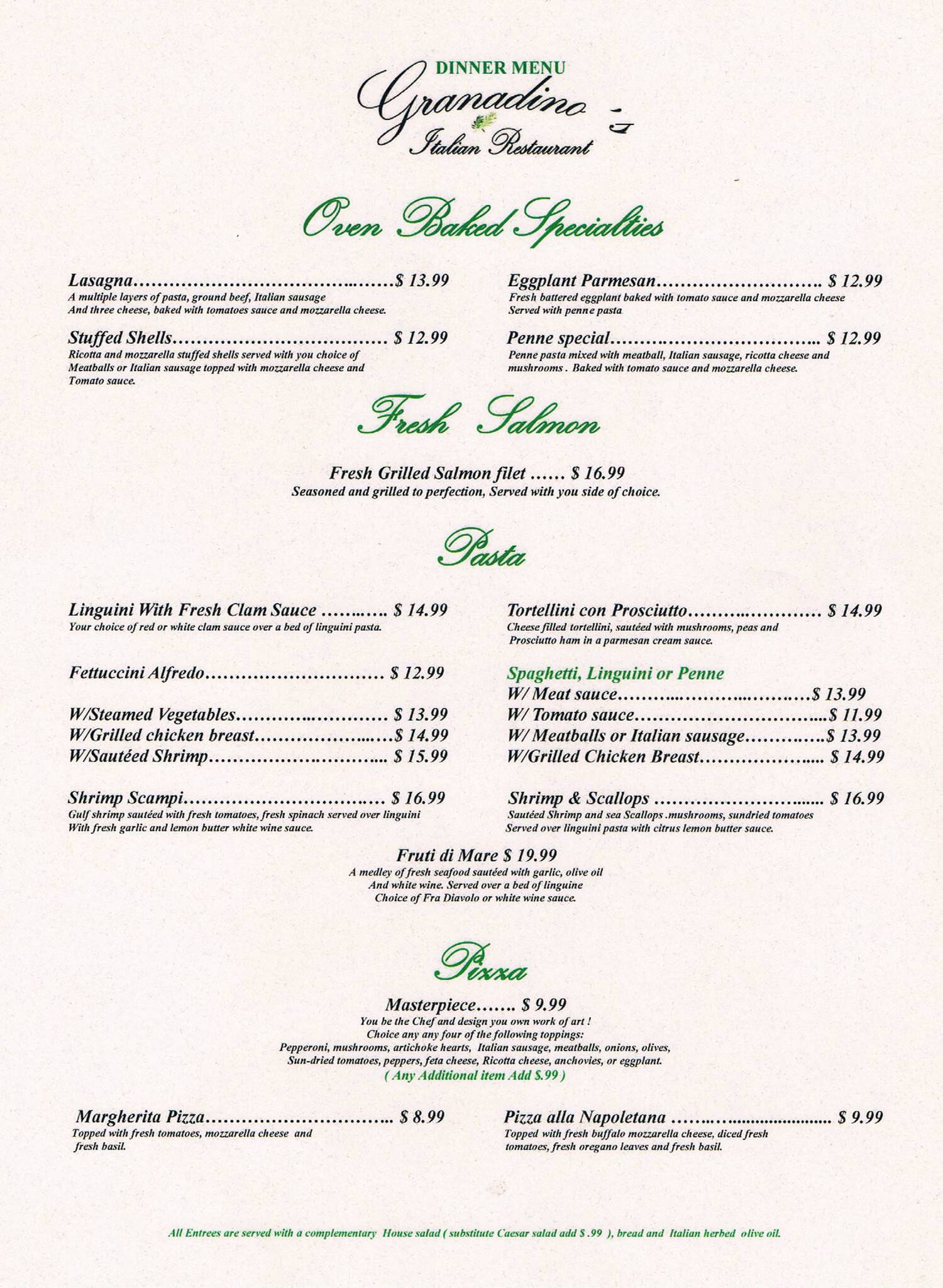 Menu at Granadino's Italian Restaurant, Clearwater, Drew St