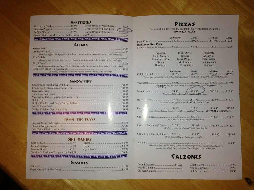 Pizzaria Delphi Menu, Menu For Pizzaria Delphi, Palmer, Anchorage 