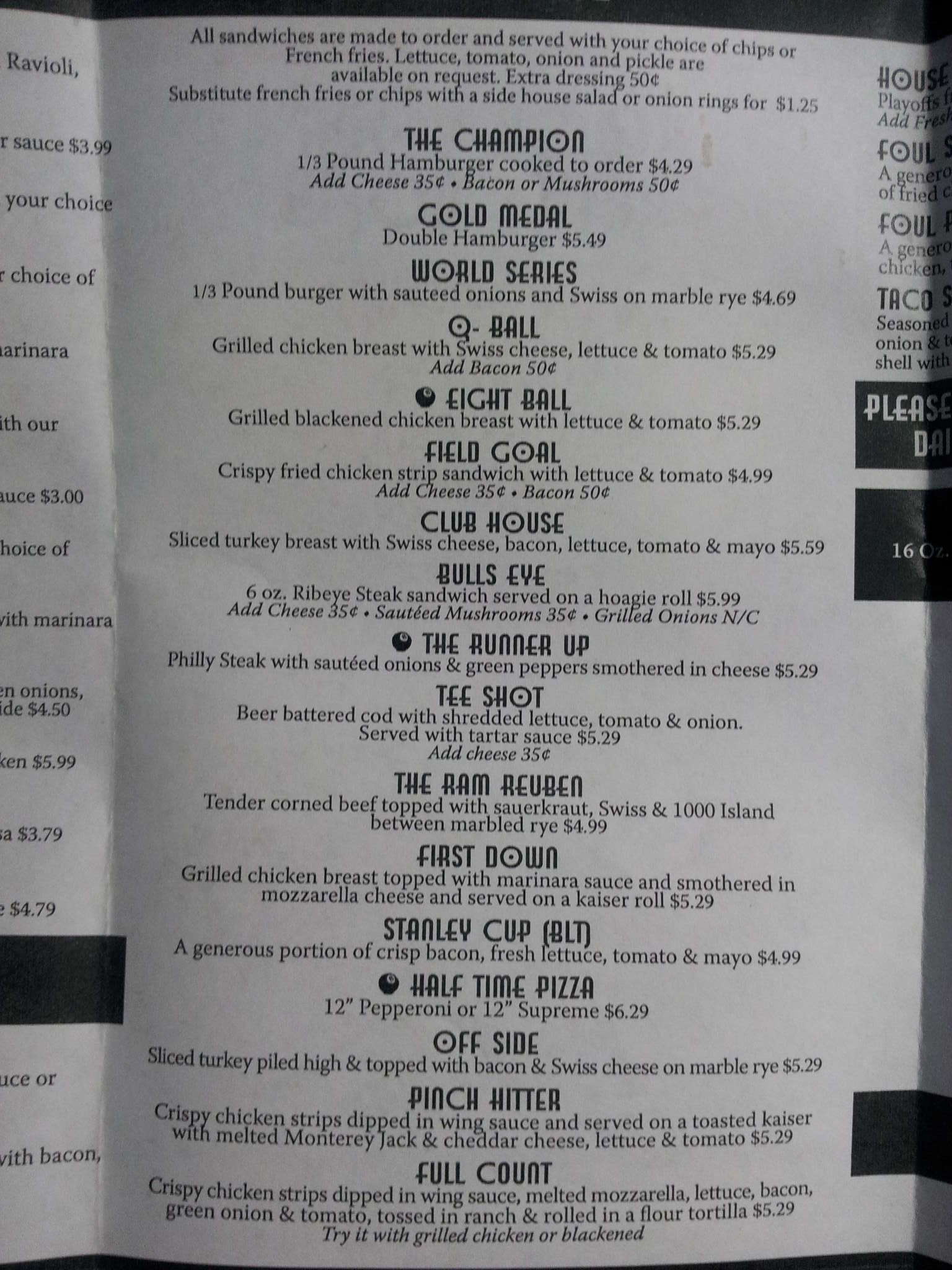 Playoffs II Menu, Menu for Playoffs II, Winfield, Winfield Urbanspoon/Zomato