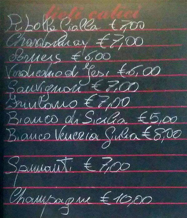 Menu di Lieti Calici 