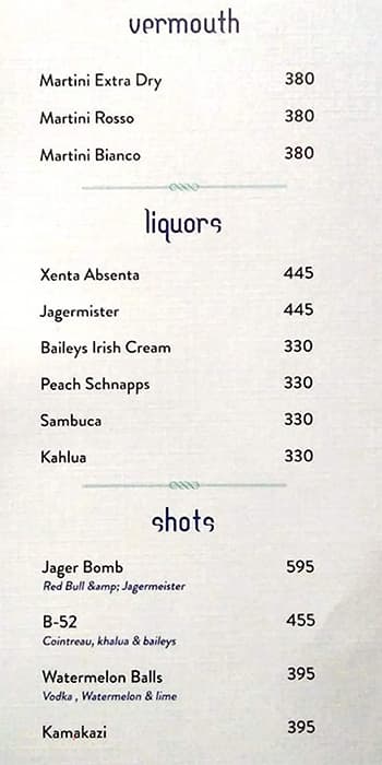 Menu of Baris, Greater Kailash 3 (GK3), New Delhi