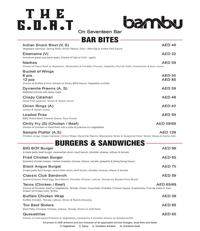 Menu of Bambu, Madinat Zayed, Abu Dhabi