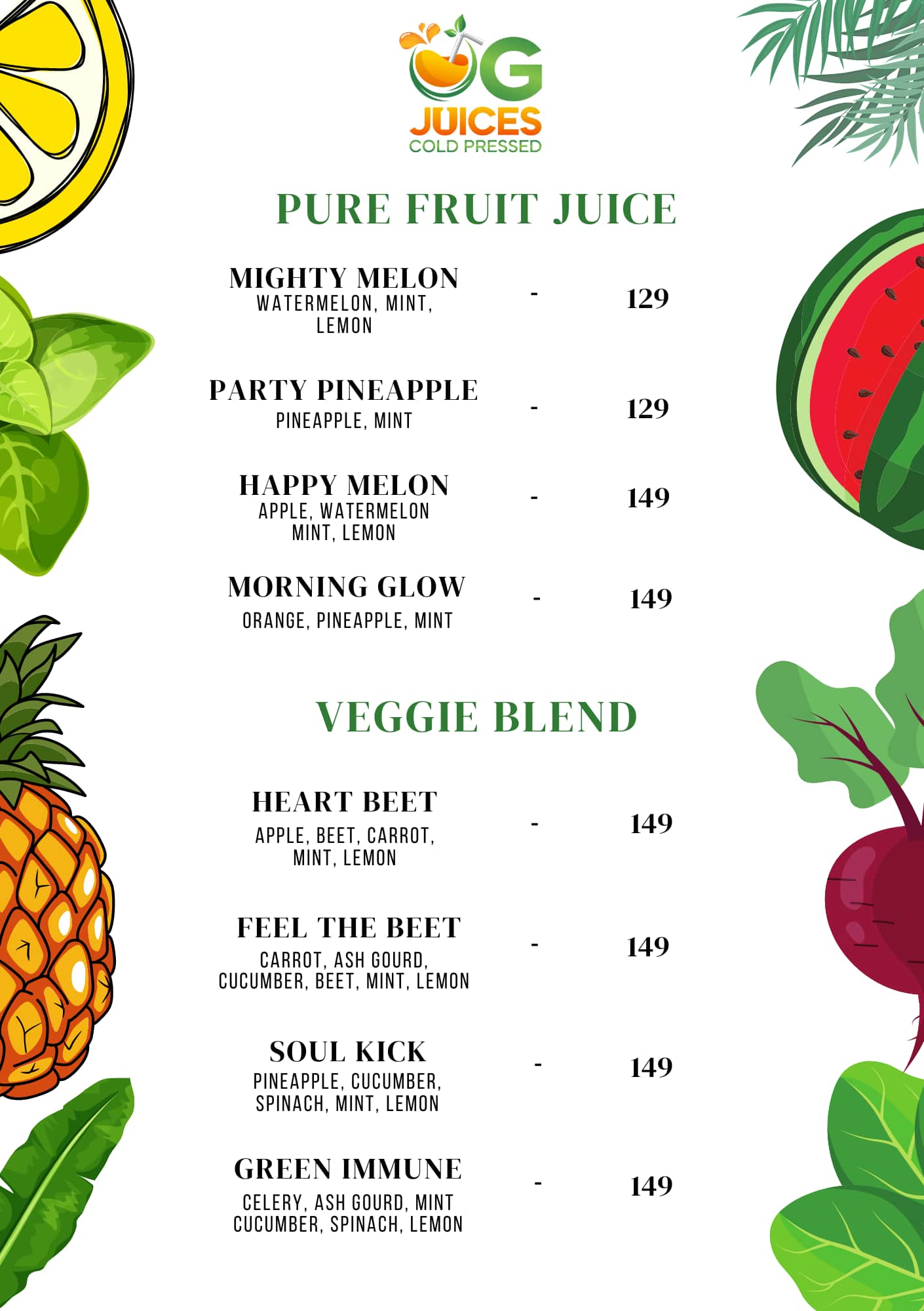 Menu of OG Juices Cold Pressed Juices, Azad Nagar, Mumbai