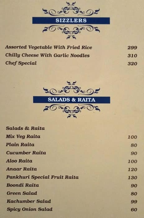 Hotel Moti Palace, Agra menu