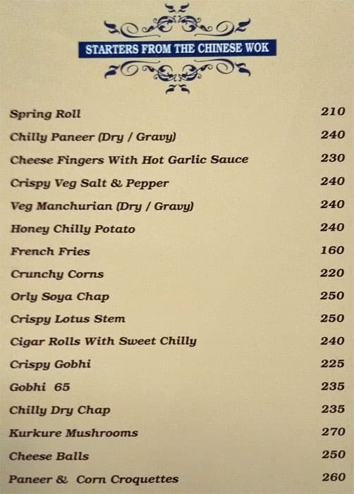 Hotel Moti Palace, Agra menu