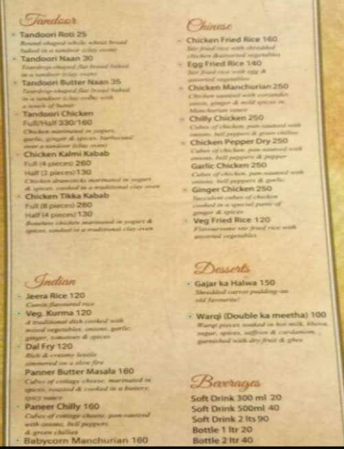 Mughal Darbar menu