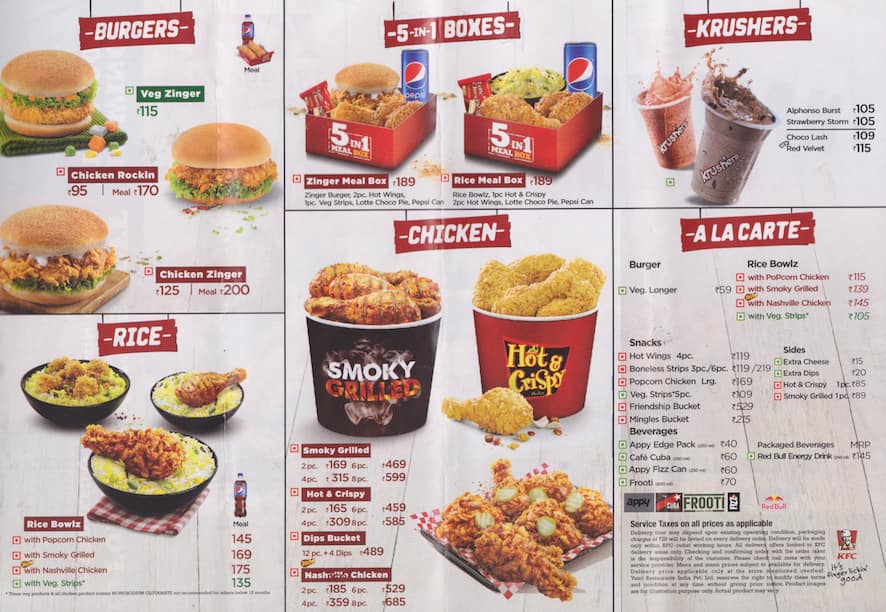 kfc menu and prices