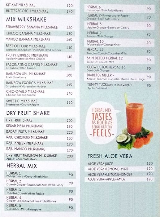 Rainbow Juice Center menu