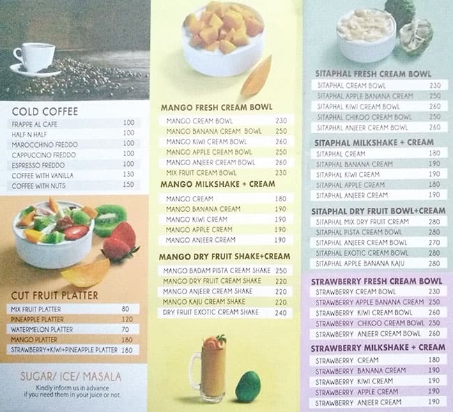 Rainbow Juice Center menu