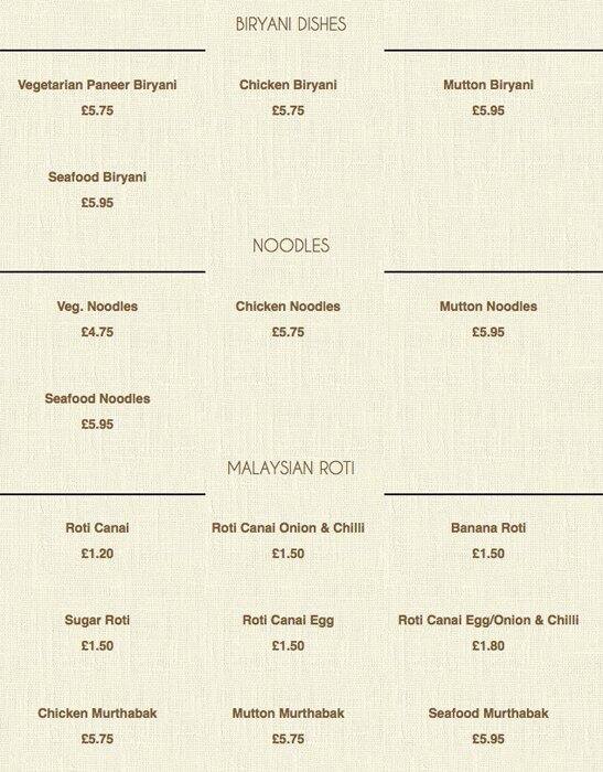 Eastern Fire menu