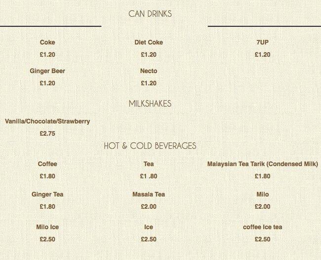 Eastern Fire menu