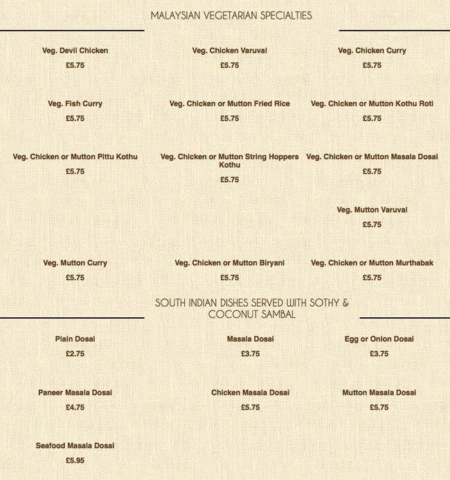 Eastern Fire menu