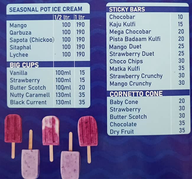 Darleys Ice Cream menu