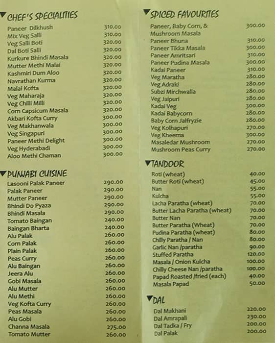 Menu At Amrapali, Pune