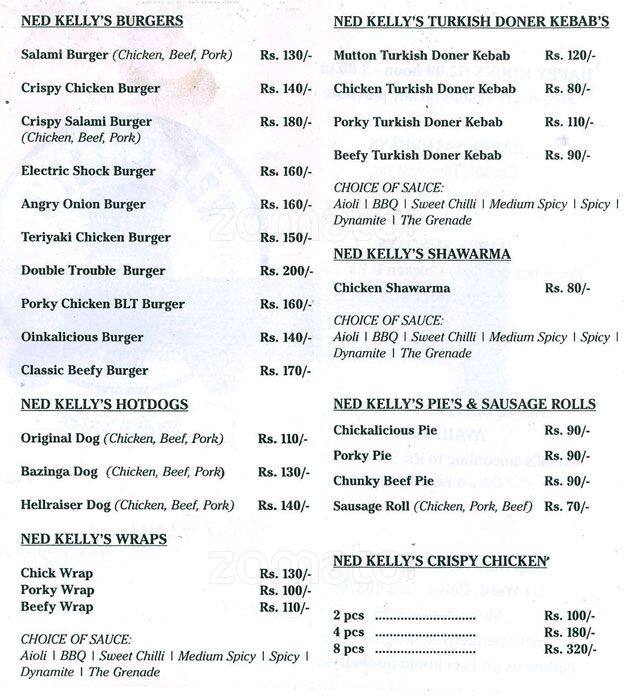 Menu At Ned Kellys Margao