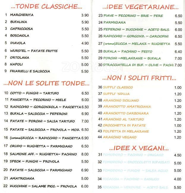 Menu di Pizzeria du Sesterzi 