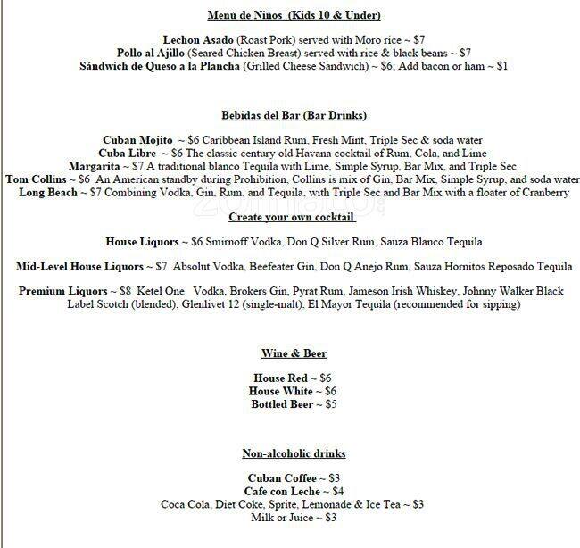 Menu at Twisted Cuban Cafe, Woodinville