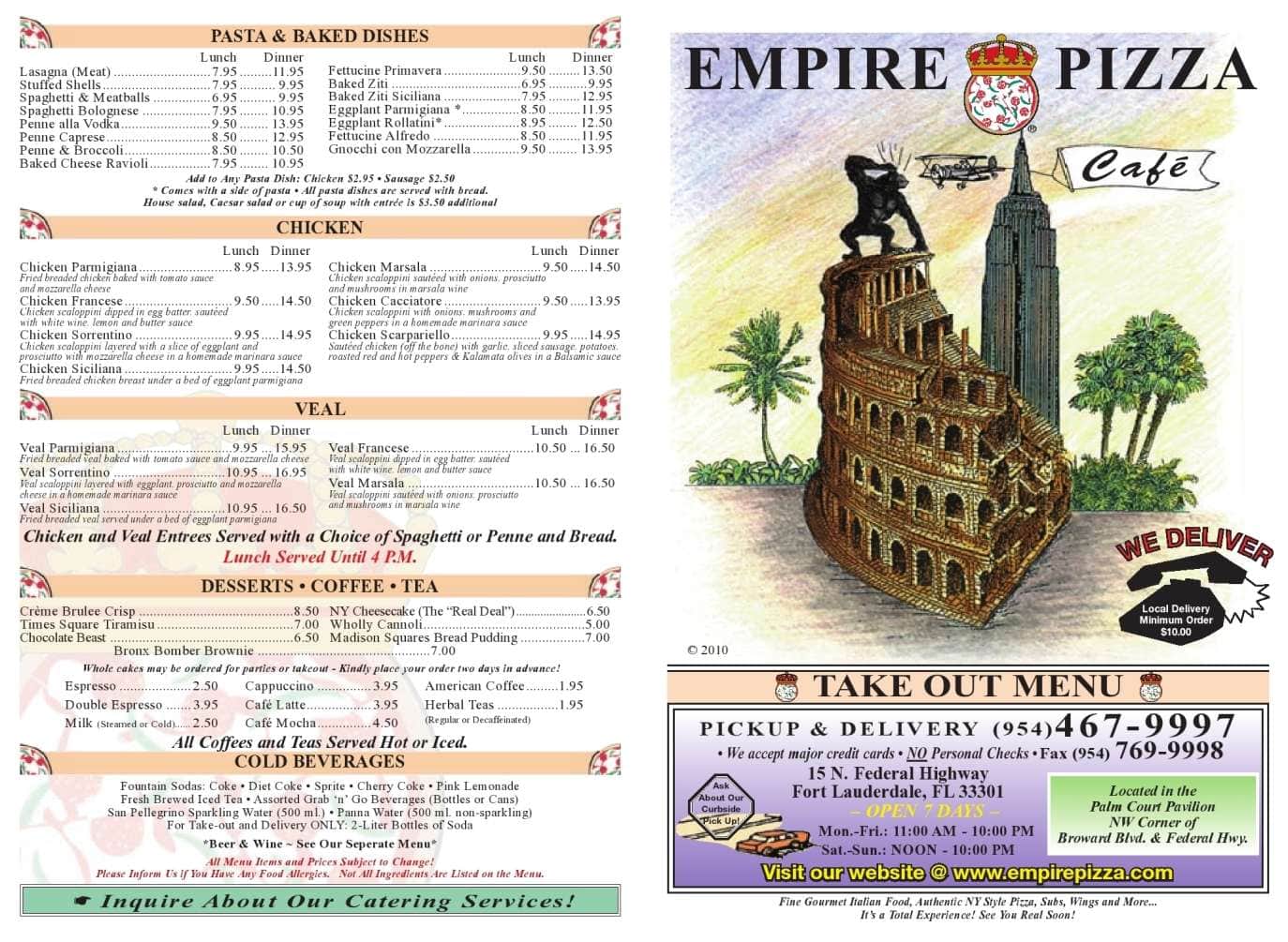 Menu at Empire Pizza Cafe, Fort Lauderdale
