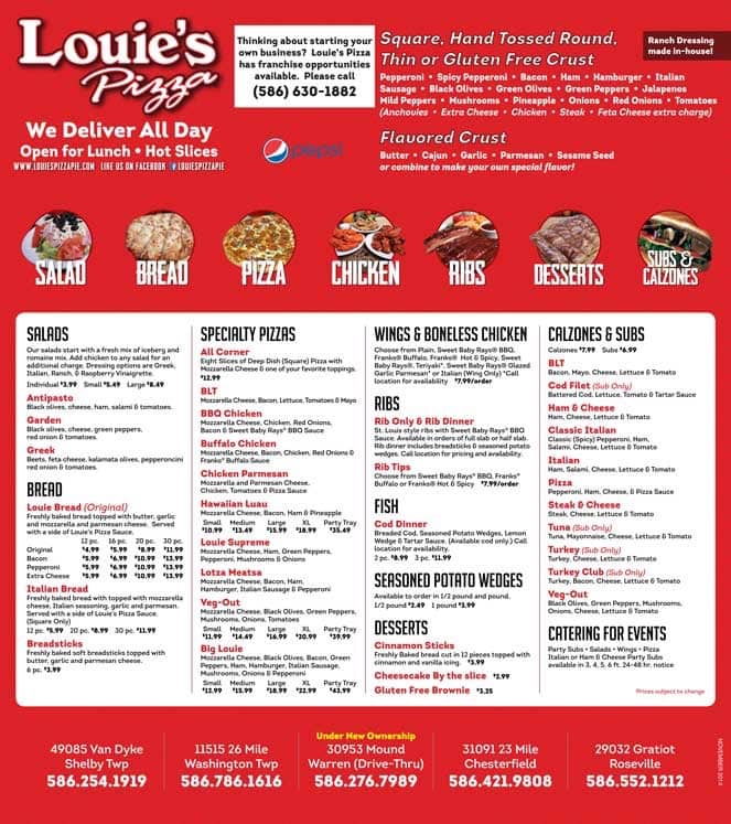 Louie&#39;s Pizza Menu, Menu for Louie&#39;s Pizza, Warren, Detroit - Urbanspoon/Zomato