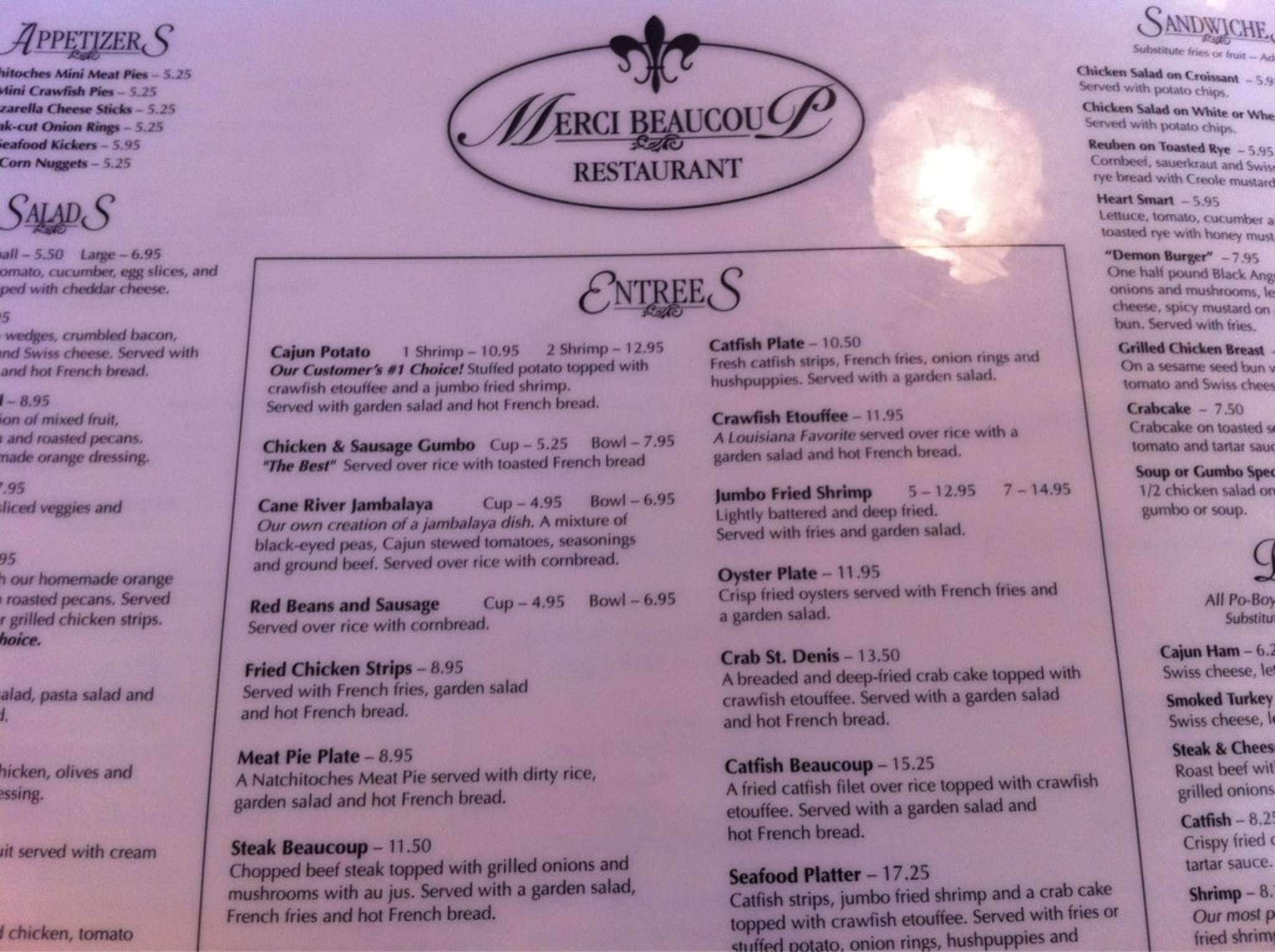 Menu at merci beaucoup restaurant natchitoches 127 church st