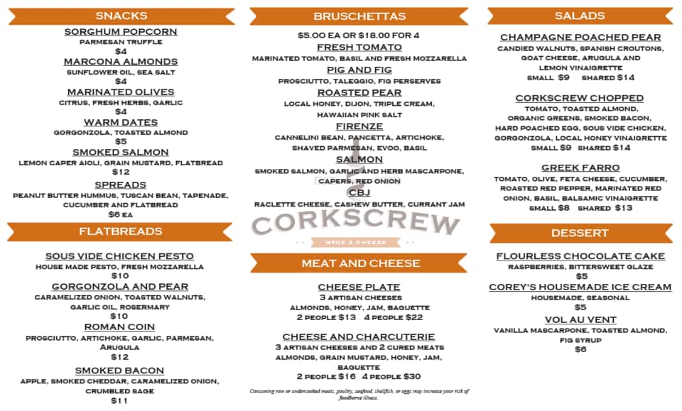 Menu at Corkscrew Wine & Cheese pub & bar, Omaha, Farnam St