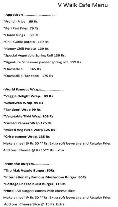 V Walk Cafe' menu