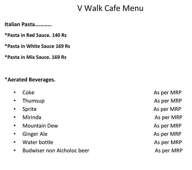 V Walk Cafe' menu
