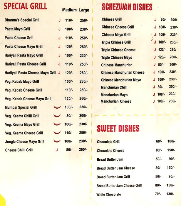 Dharma's Sandwich menu