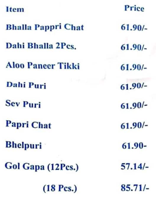 Rajasthani chat Bhandar (Katra Ahluwalia) menu
