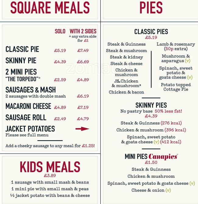 Square Pie Menu, Menu for Square Pie, North Greenwich, London - Zomato UK