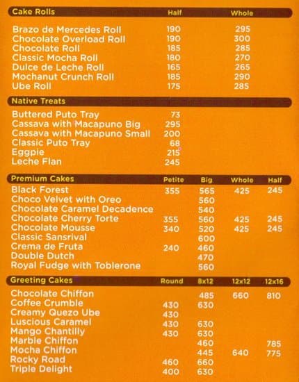 goldilocks bakeshop menu