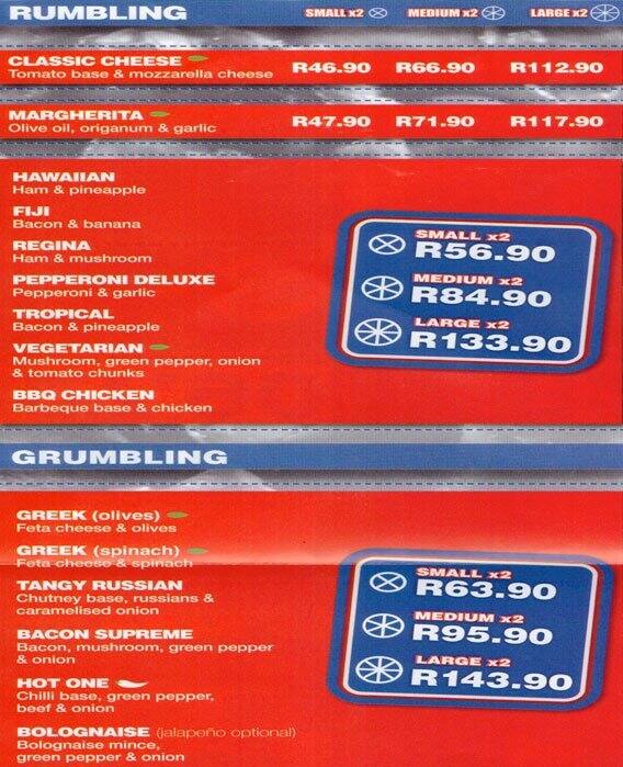 Romans pizza menu, menu for romans pizza, ontdekker, roodepoort ...