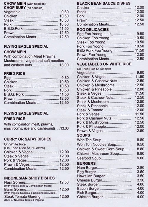 Flying Eagle Takeaways Menu, Menu for Flying Eagle Takeaways, Manurewa