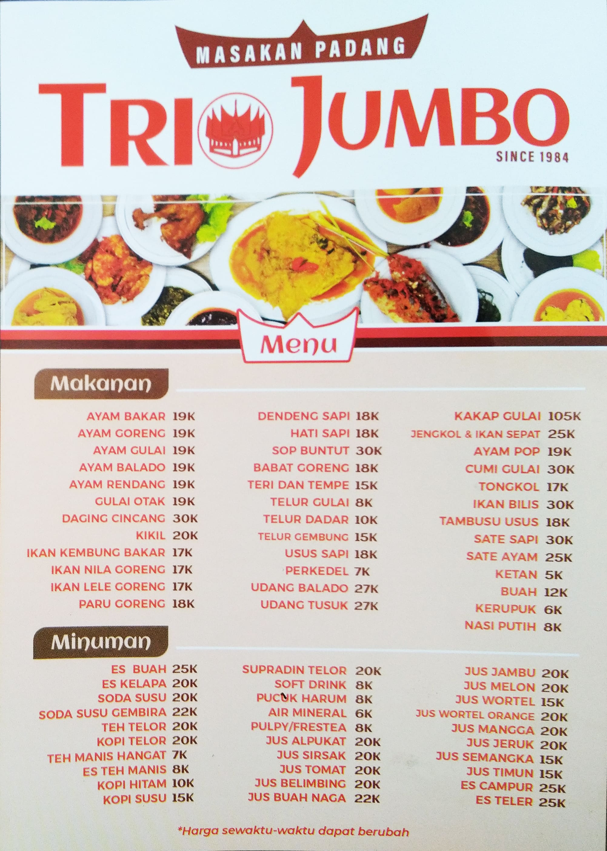 Restoran Padang Trio Jumbo Menu