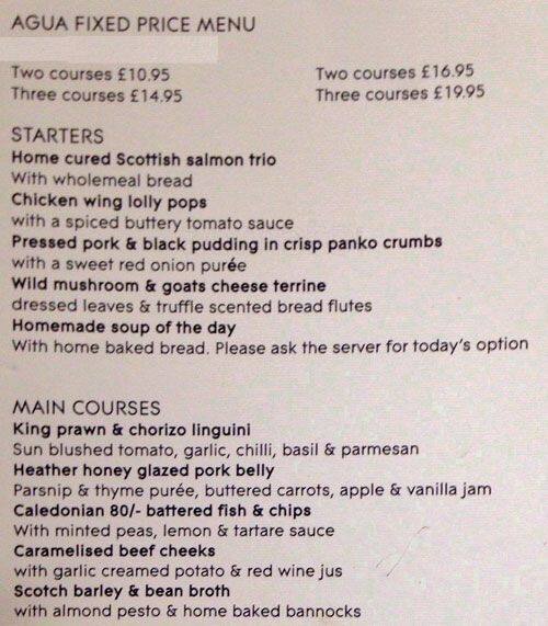 Agua menu