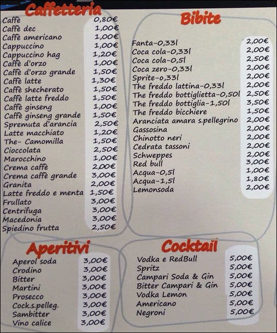 Bar La Spezia a Roma Foto del Menu con Prezzi Zomato Italia
