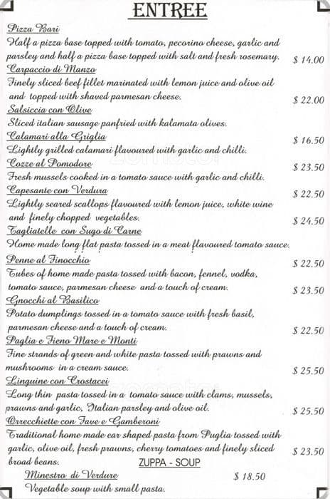 Gargano Ristorante Pizzeria Menu - Urbanspoon/Zomato