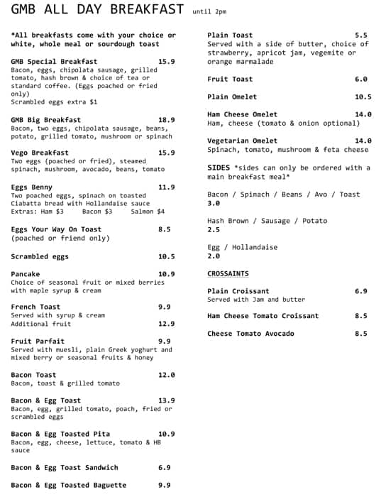 Menu at Guildford Milk Bar, Guildford