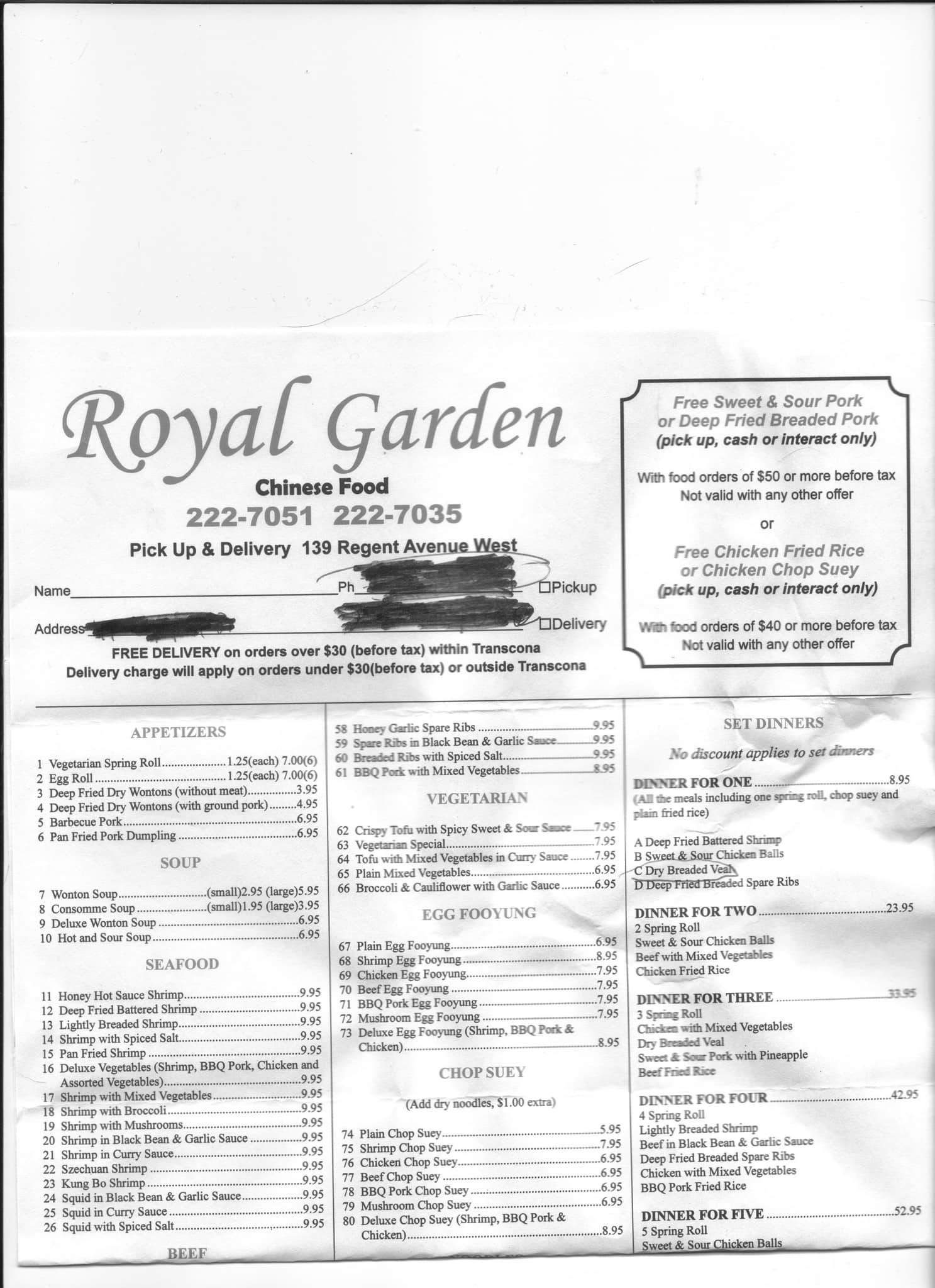 Royal Garden Restaurant menu