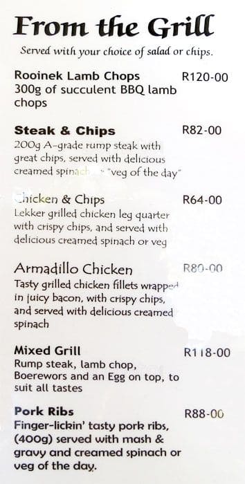 the windmill restaurant menu