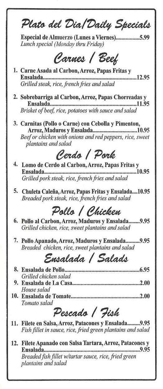 Menu at La Pequeña Colombia Bakery & Restaurant, Weston