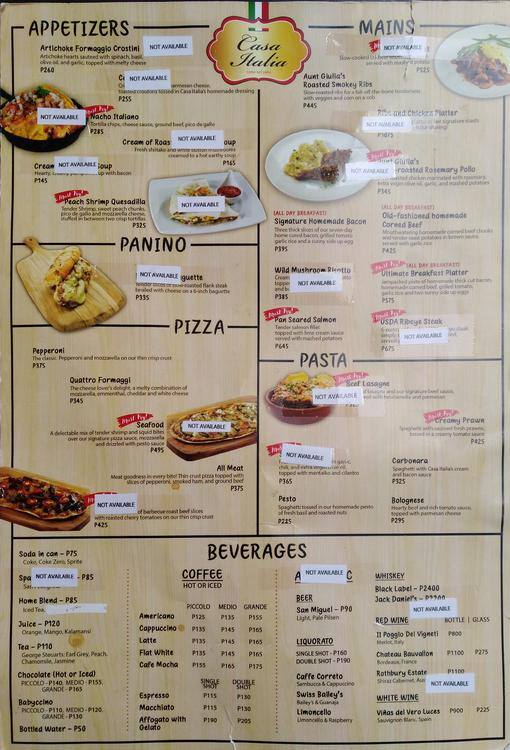 Casa Italia Cafe Menu For Bonifacio Global City Taguig Casa Italia Cafe Bonifacio Global City