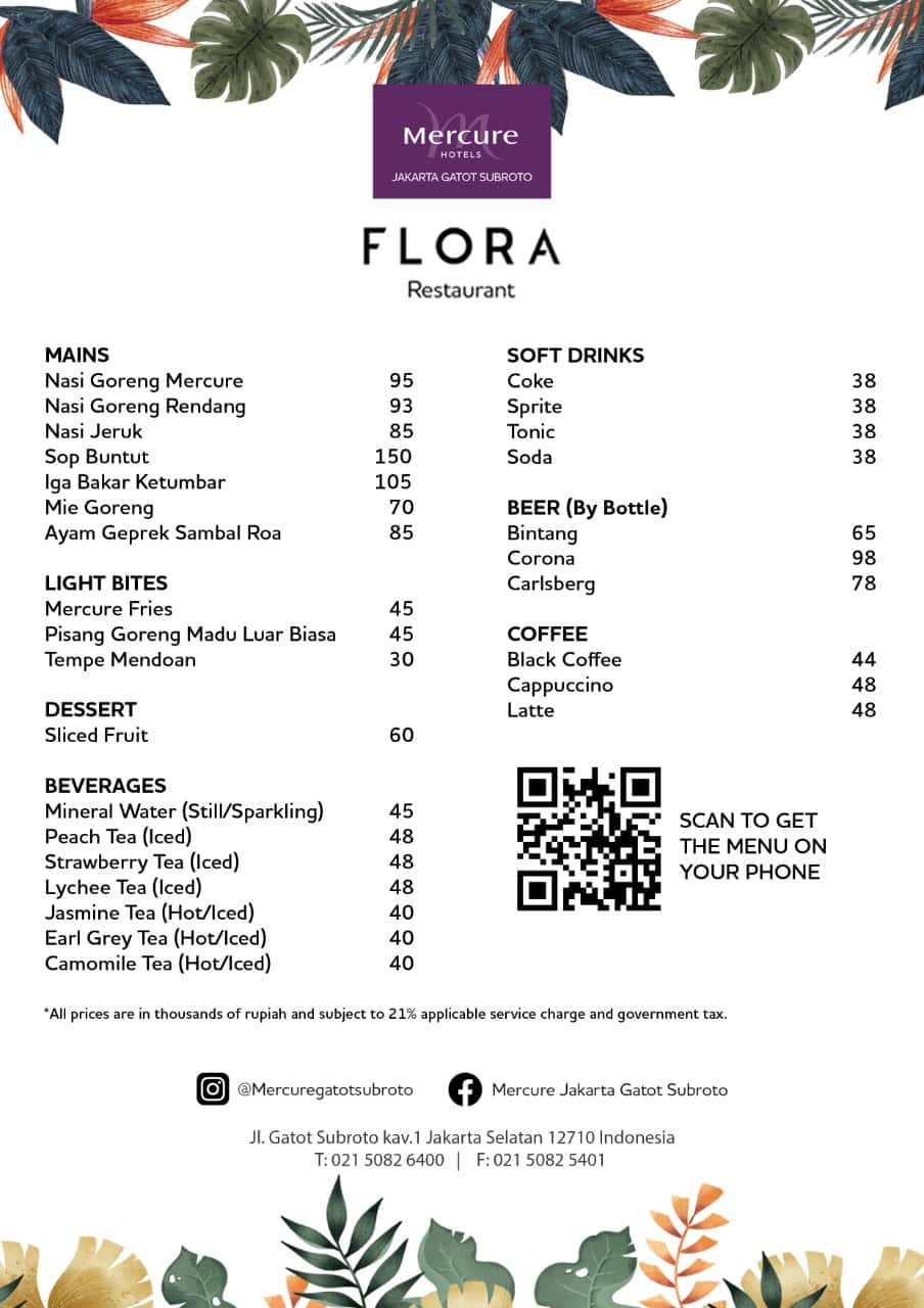 Menu at Flora Restaurant, Jakarta