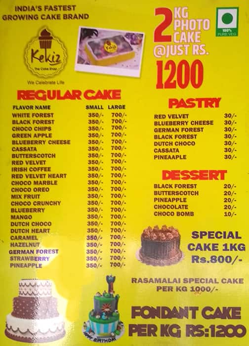 Menu of Kekiz The Cake Shop, Pimpri, Pune | September 2023